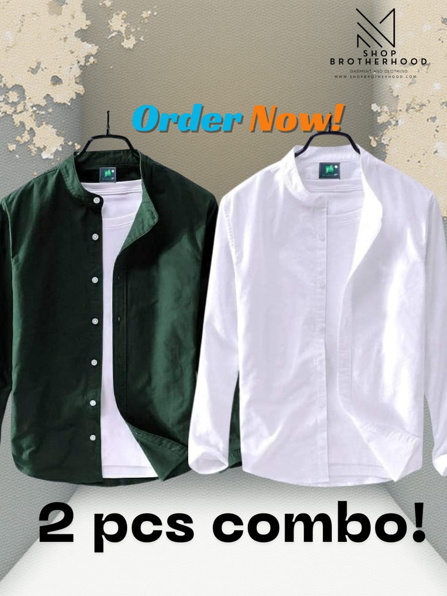 2 Pcs Casual Shirt Combo - Green, White
